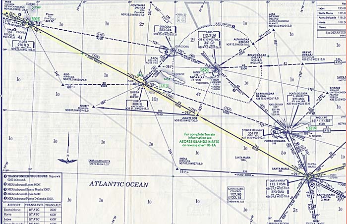1979: The Jepperson terminal chart for the Azores. Route is from Flores to Santa Maria.